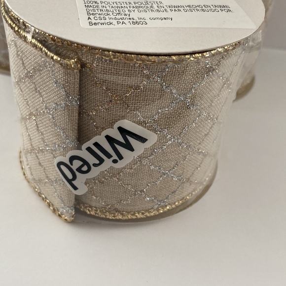 5 Offray Wired Edge Ribbon Gold Silver Glitter Cross Hatch Pattern 2.5" - Picture 13 of 16